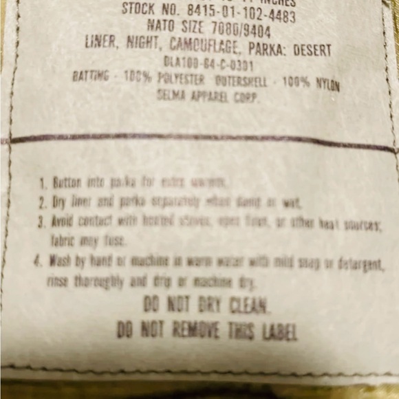 NEW USGI Cold Weather Vintage U.S. Military Night Desert Camo Parka LinerMedium - Picture 4 of 4